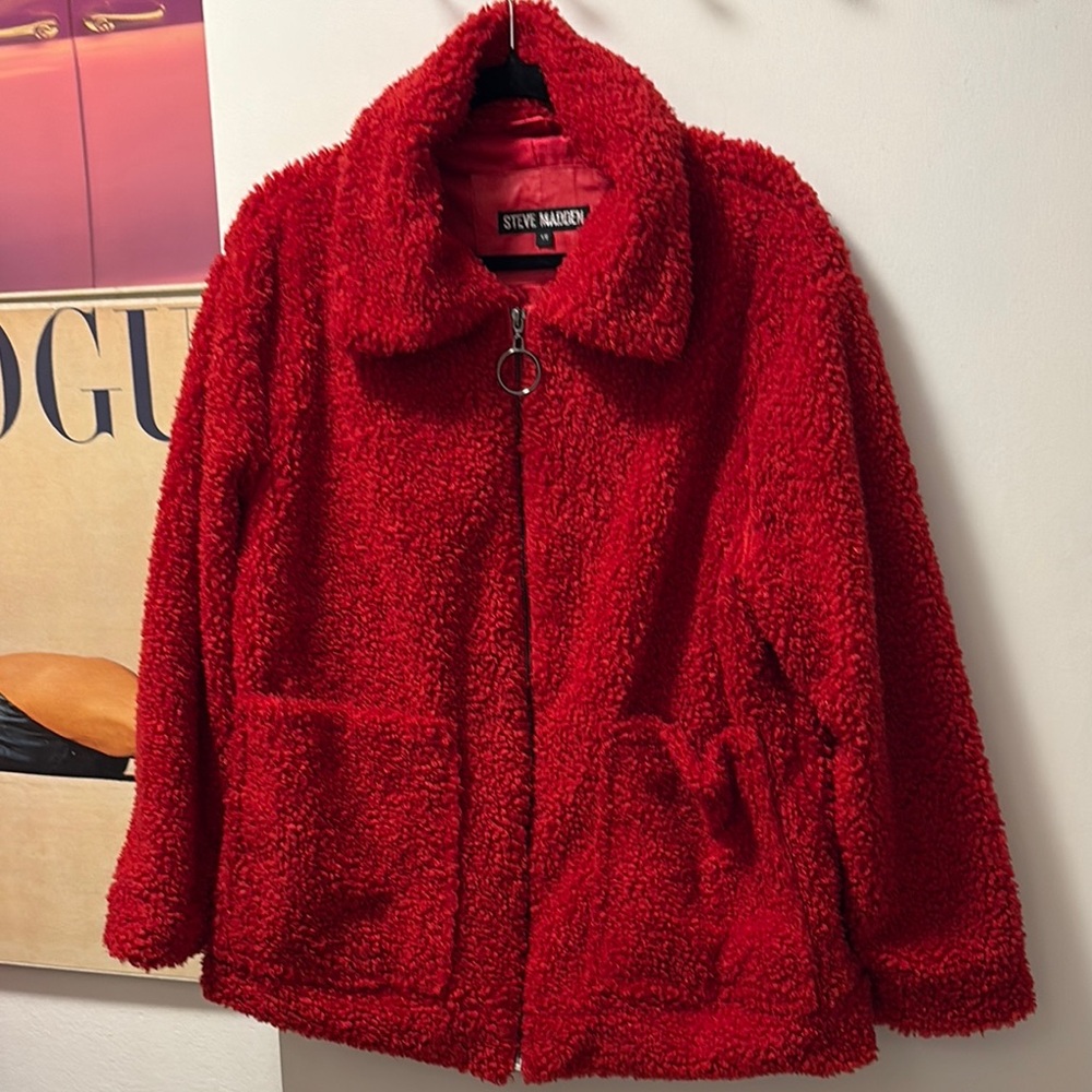 Steve Madden Vibrant Red Sherpa Jacket